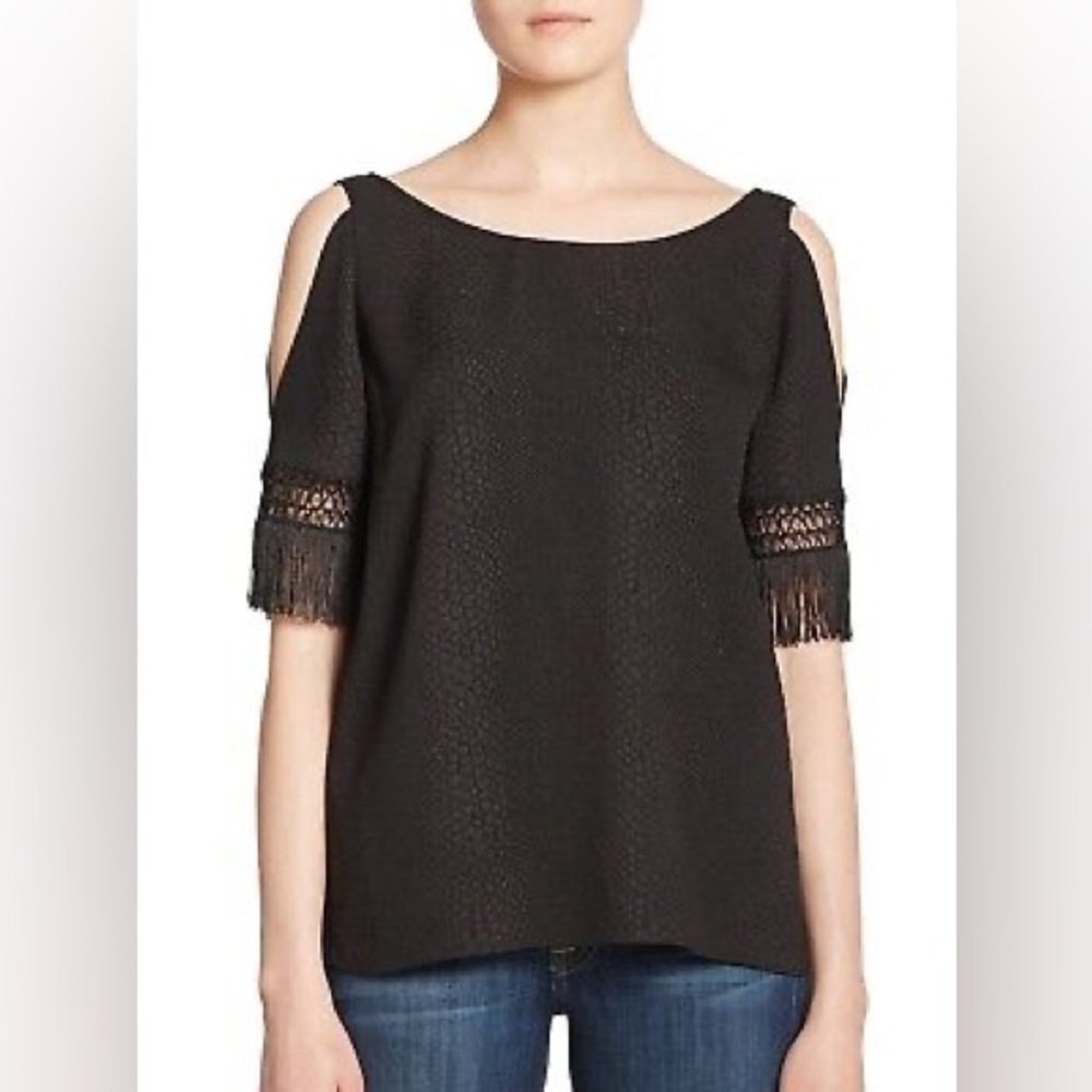 NWT Cooper & Ella Black Snake Print Cold Shoulder Top